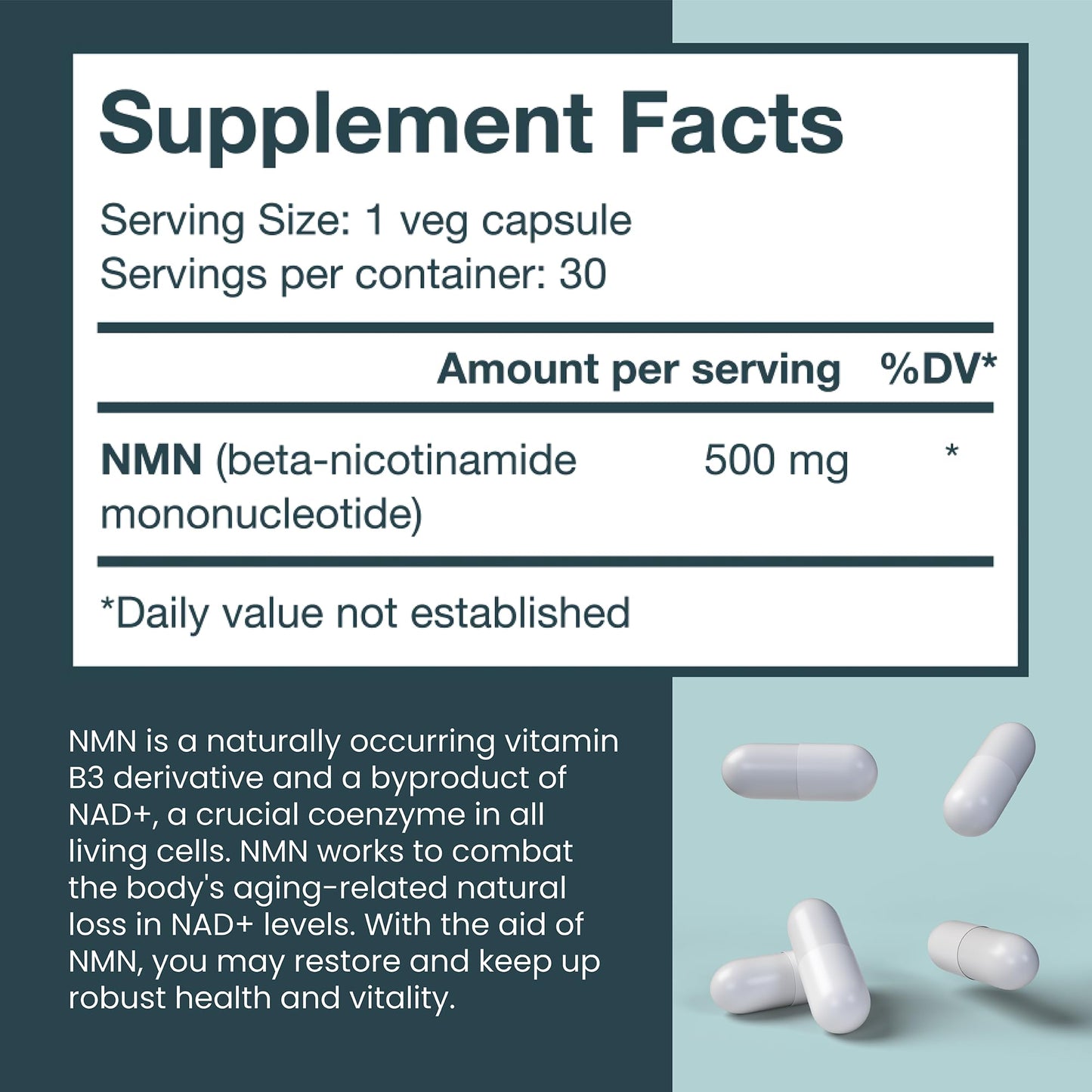 VITRUVIN NMN 500mg Capsules, 30 Count