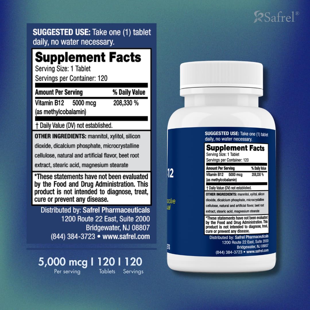 Safrel Vitamin B12 5000 mcg Tablet, 200 Count