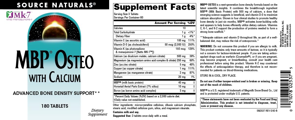 Source Naturals MBP Osteo with Calcium Tablet, 180 Tablets