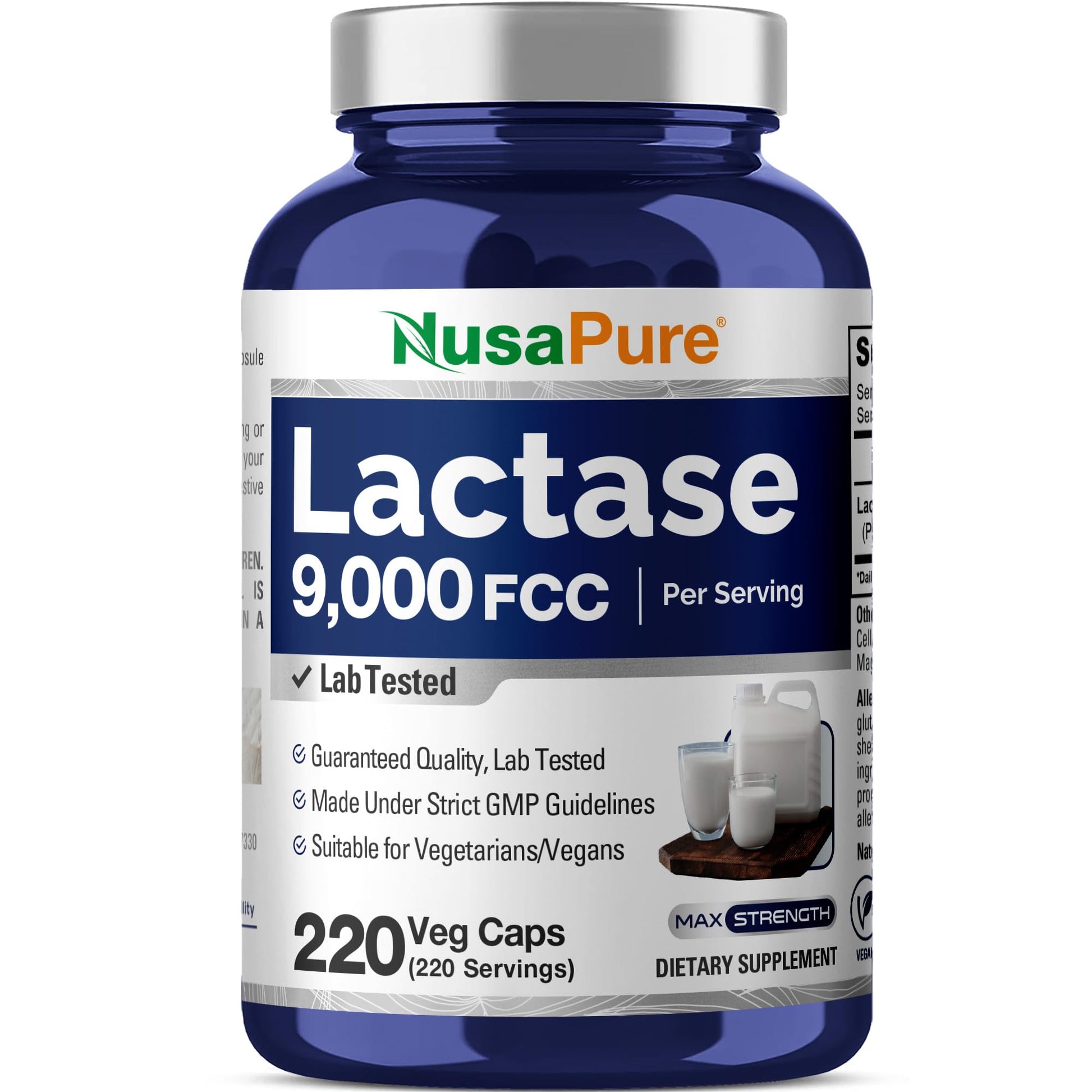 NusaPure Lactase Enzyme 9000 FCC Capsule, 220 Count