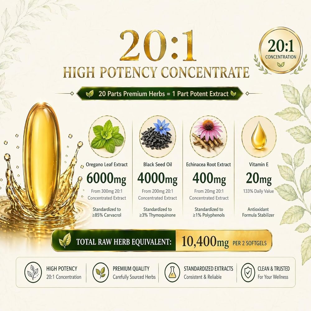HGKCHQO Oil of Oregano 4-in-1 Softgels 300 Count