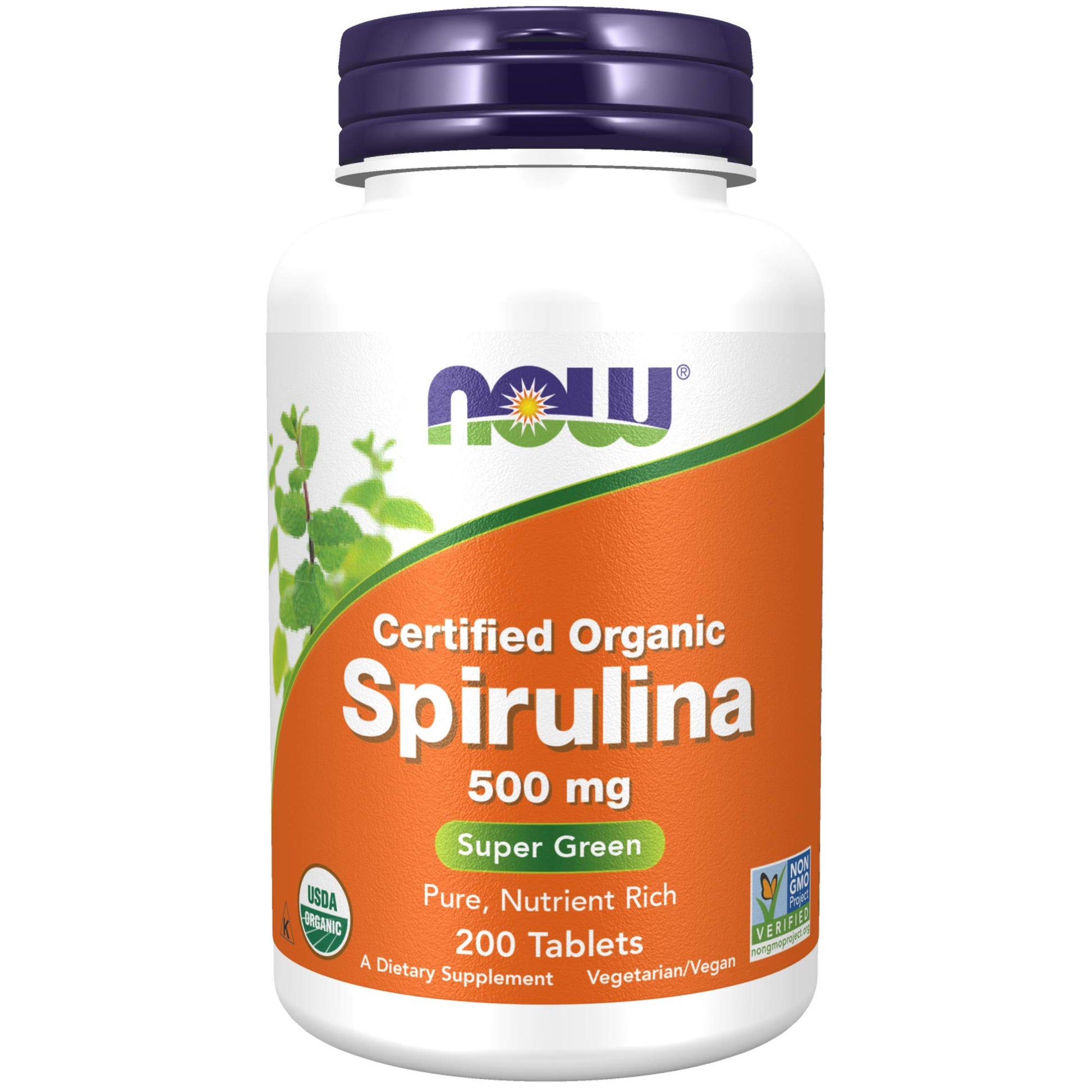 NOW Foods Organic Spirulina 500 mg with Vitamins, Minerals and GLA, 400 Tablets