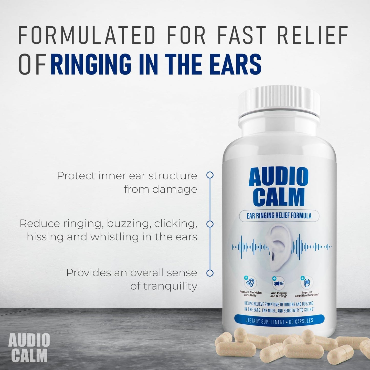 BACTICURE Audio Calm Tinnitus Relief Capsules 60 Count