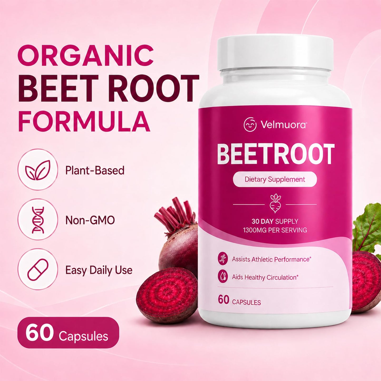Golden Dunes Velmuora Organic Beet Root Capsules, 60 Capsules