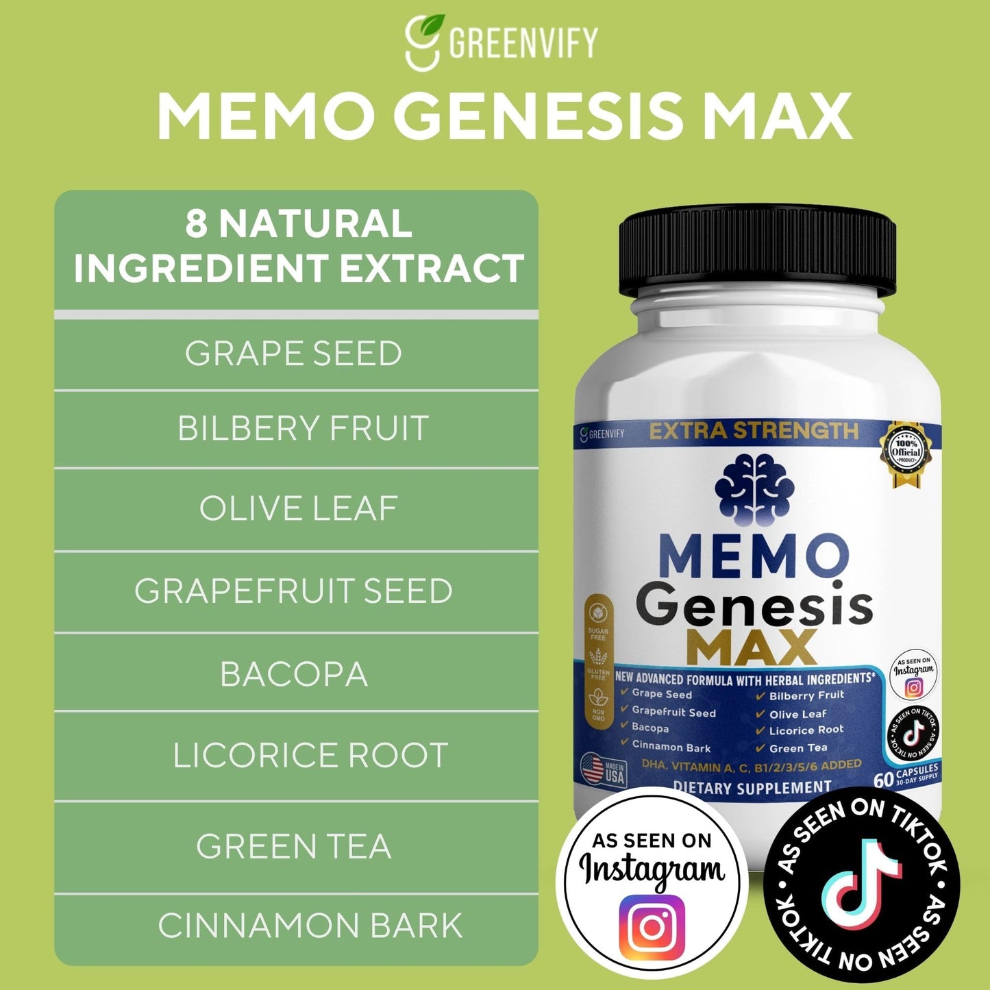 GREENVIFY Memo Genesis Brain Support Supplement 60 Capsules