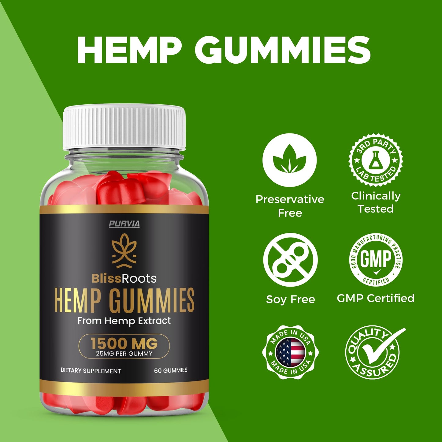 Purvia Bliss Roots Hemp Gummies 180-Count