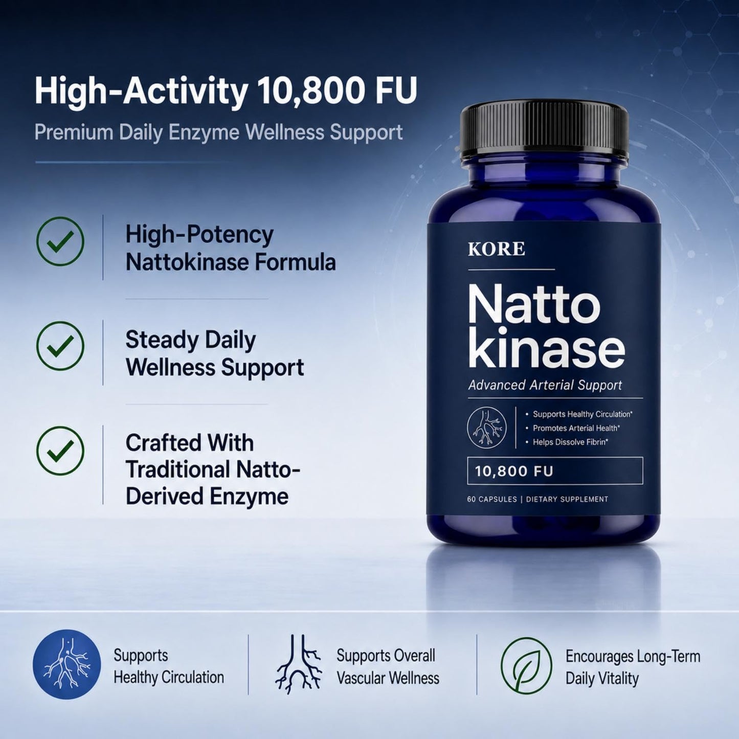 NYLA KORE Nattokinase 10800 FU Capsules, 60 Count