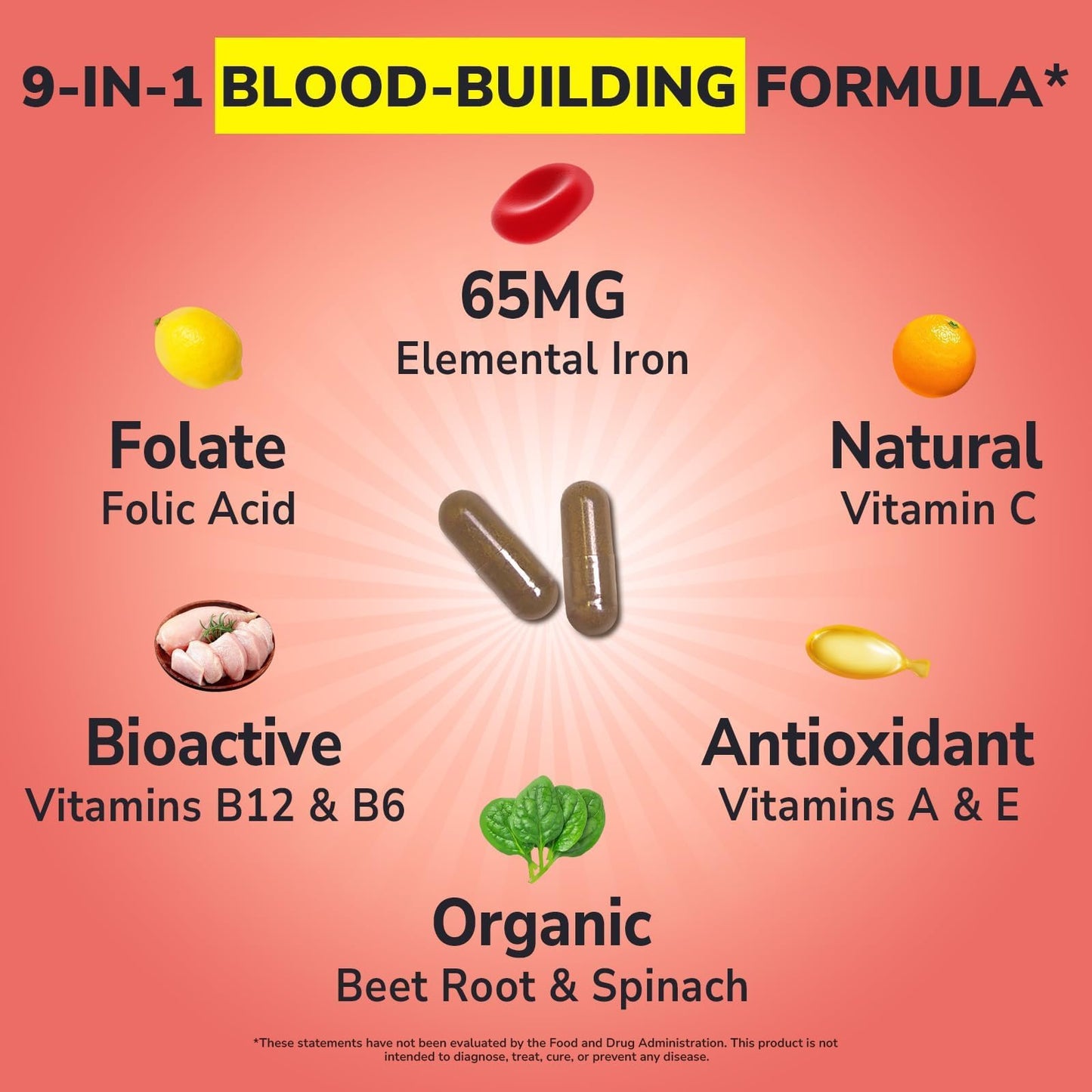 Vitalibre Iron Bisglycinate Tablet, 65mg Elemental Iron, 60 Tablets