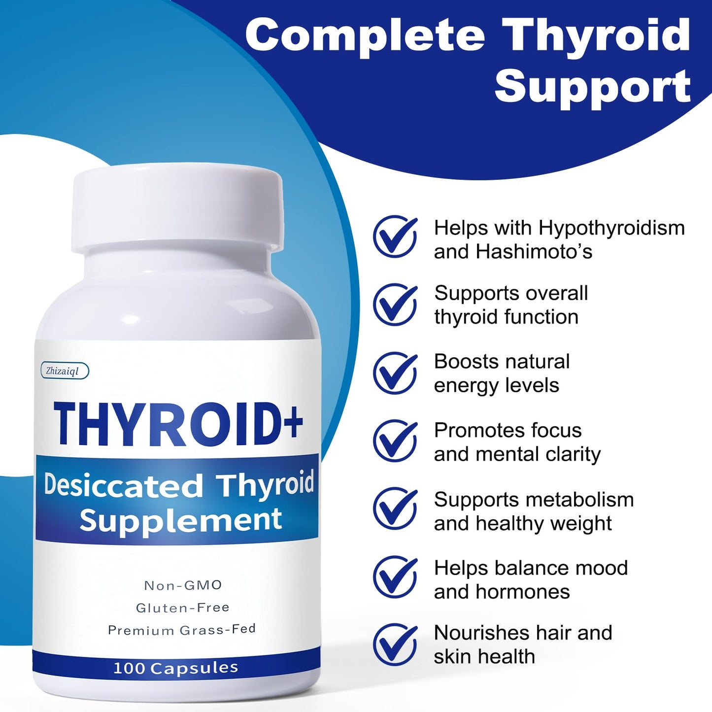 Jkrova Grass-Fed Desiccated Thyroid Supplement Capsules, 100 Count