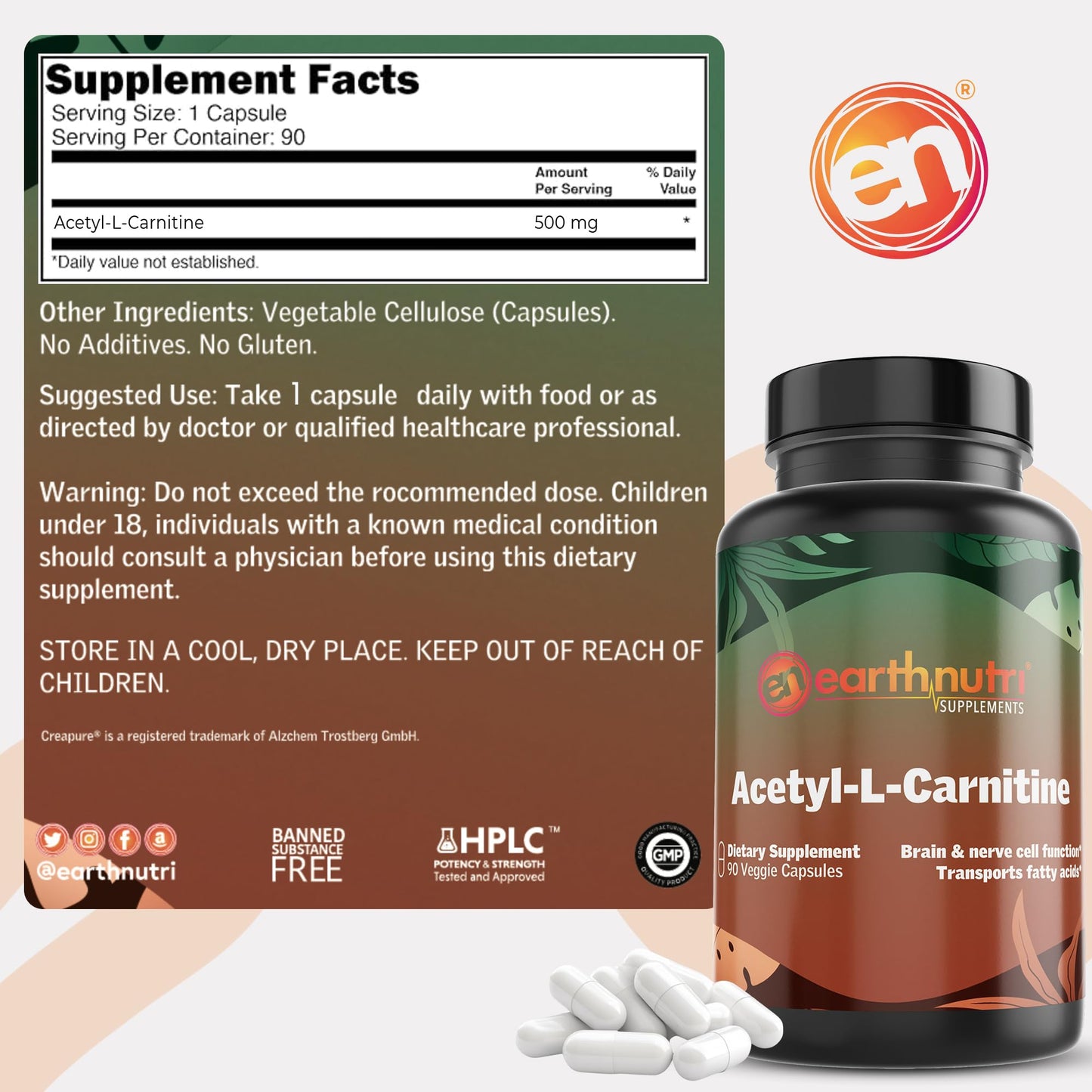 EarthNutri Acetyl-L-Carnitine Capsule 90 Count