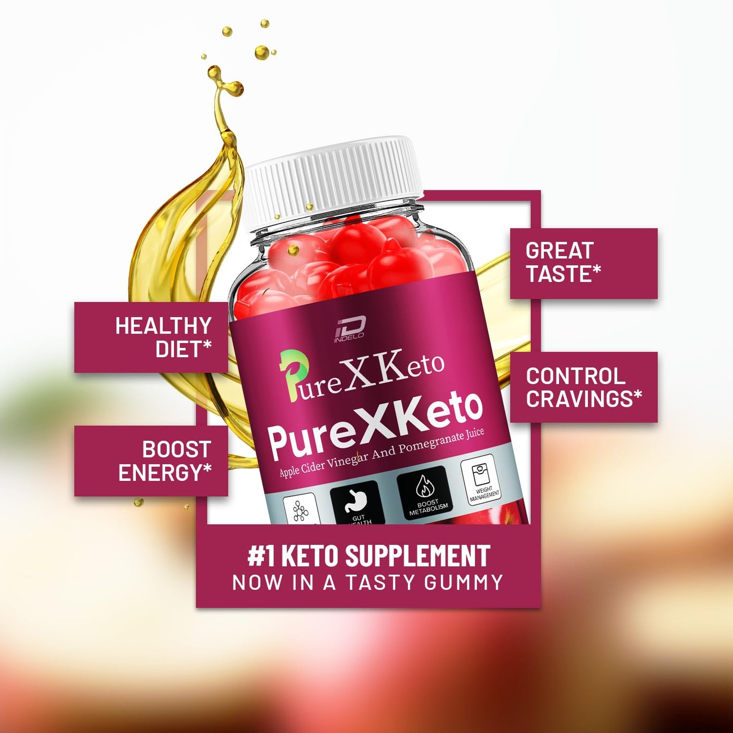 Indelo PureXKeto ACV Gummies Dietary Supplement 60 Gummies