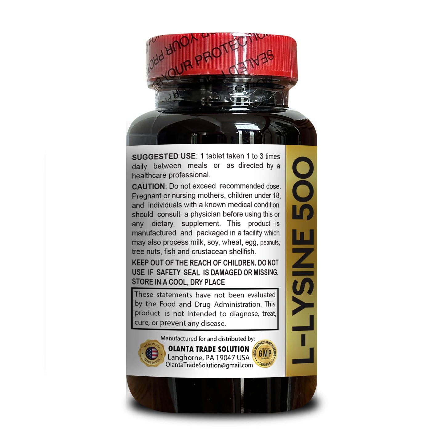 OLANTA TRADE SOLUTION L-LYSINE 500 Capsule, 100 Count