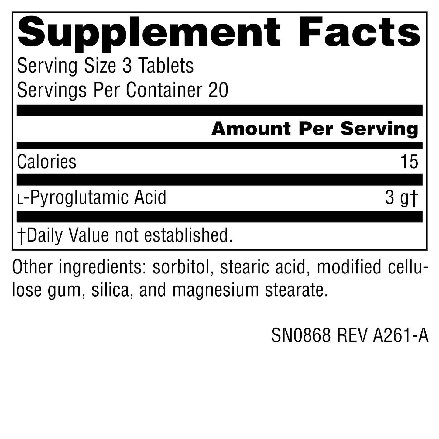 Source Naturals L-Pyroglutamic Acid 1000 mg Tablets, 60 Count