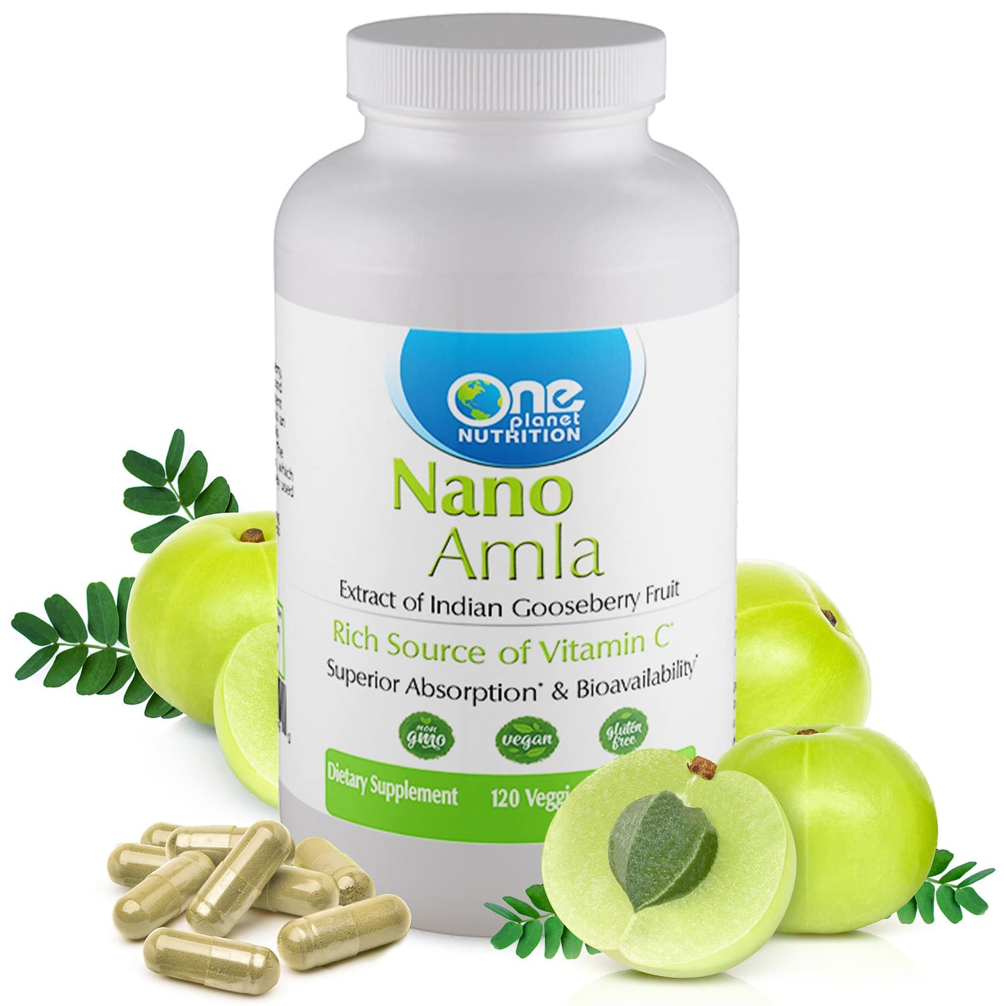 One Planet Nutrition Nano Amla 500 mg Veggie Capsules, 120 Count