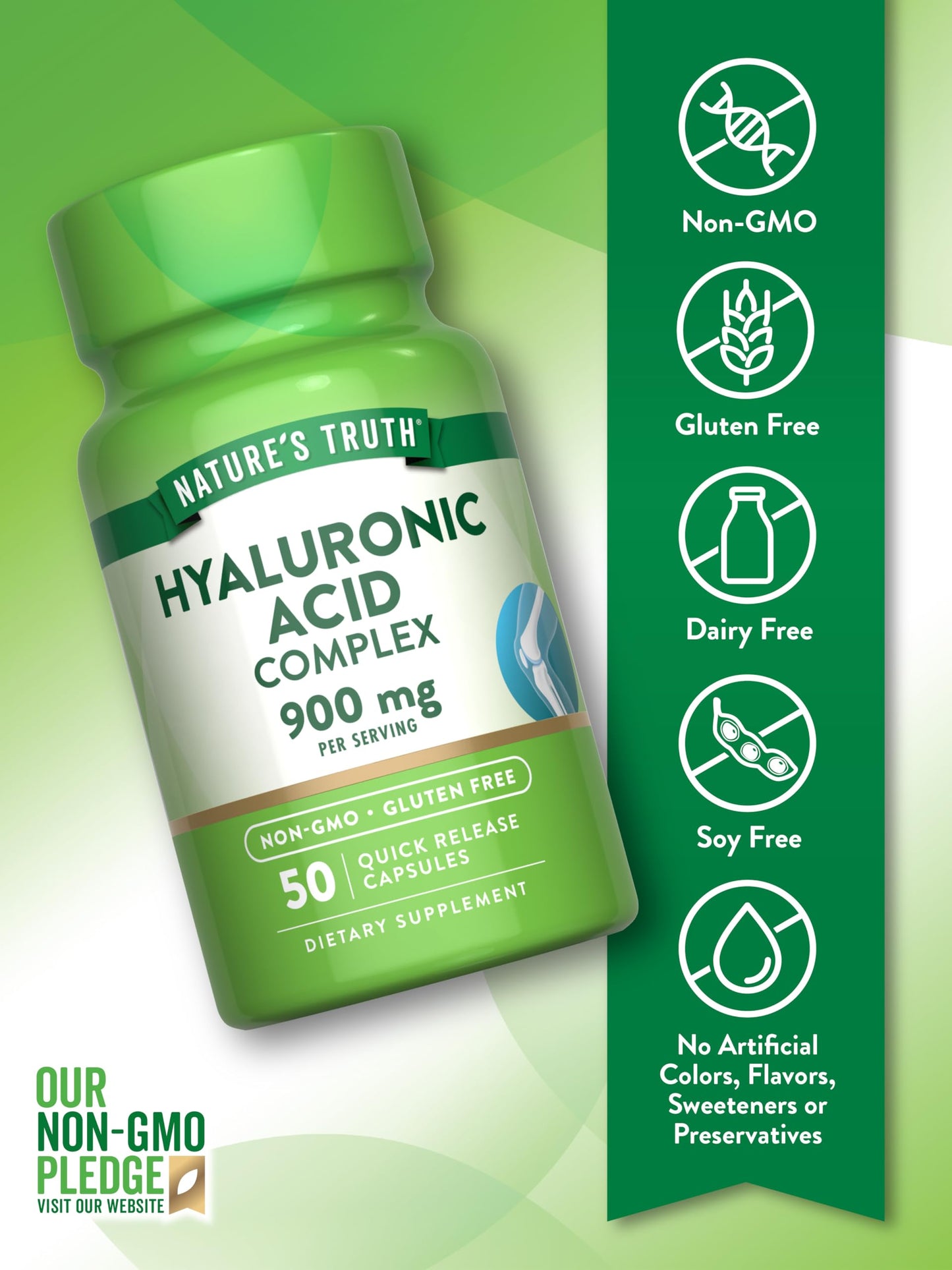 Nature's Truth Hyaluronic Acid with Collagen & MSM 900mg Capsule, 50 Capsules