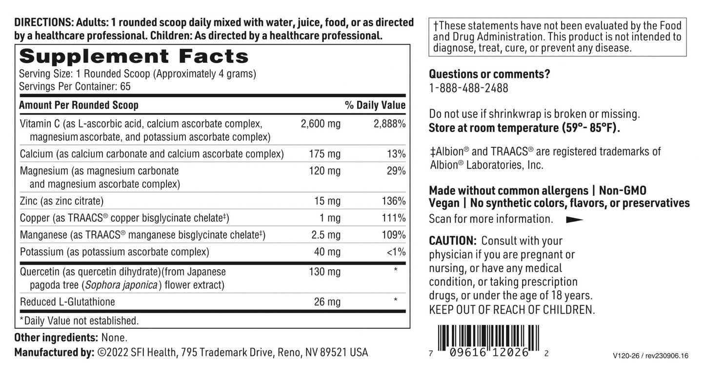 SFI Health Klaire Labs Multi-Element Buffered C Powder with Quercetin Bioflavonoid & L-Glutathione 9.17 Ounce