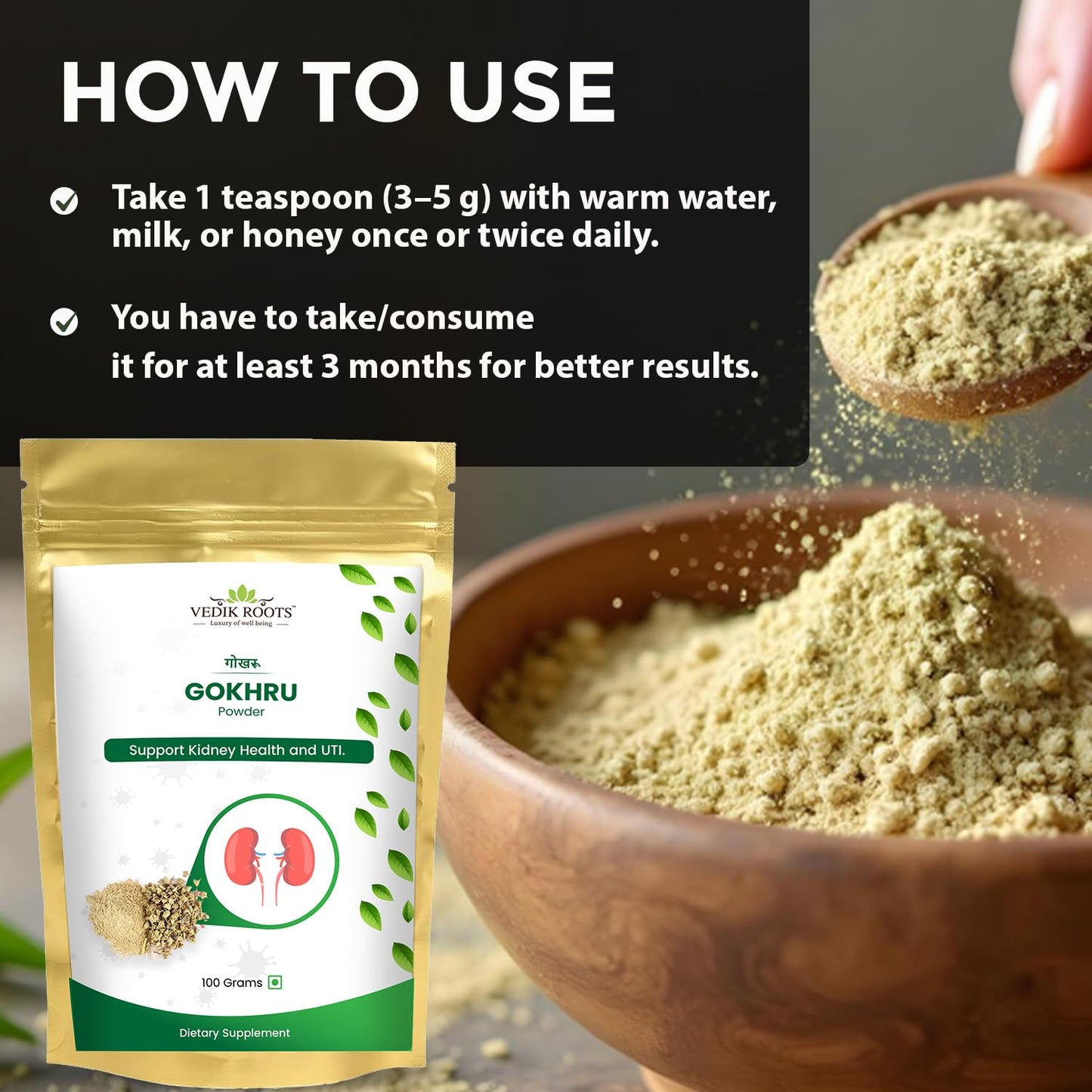 VEDIKROOTS Gokhru Powder Pack of 3
