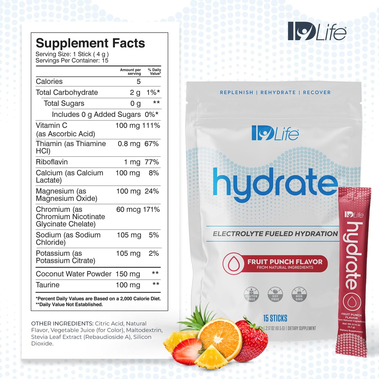 IDLife Hydrate Powder, Fruit Punch, 15 Sticks