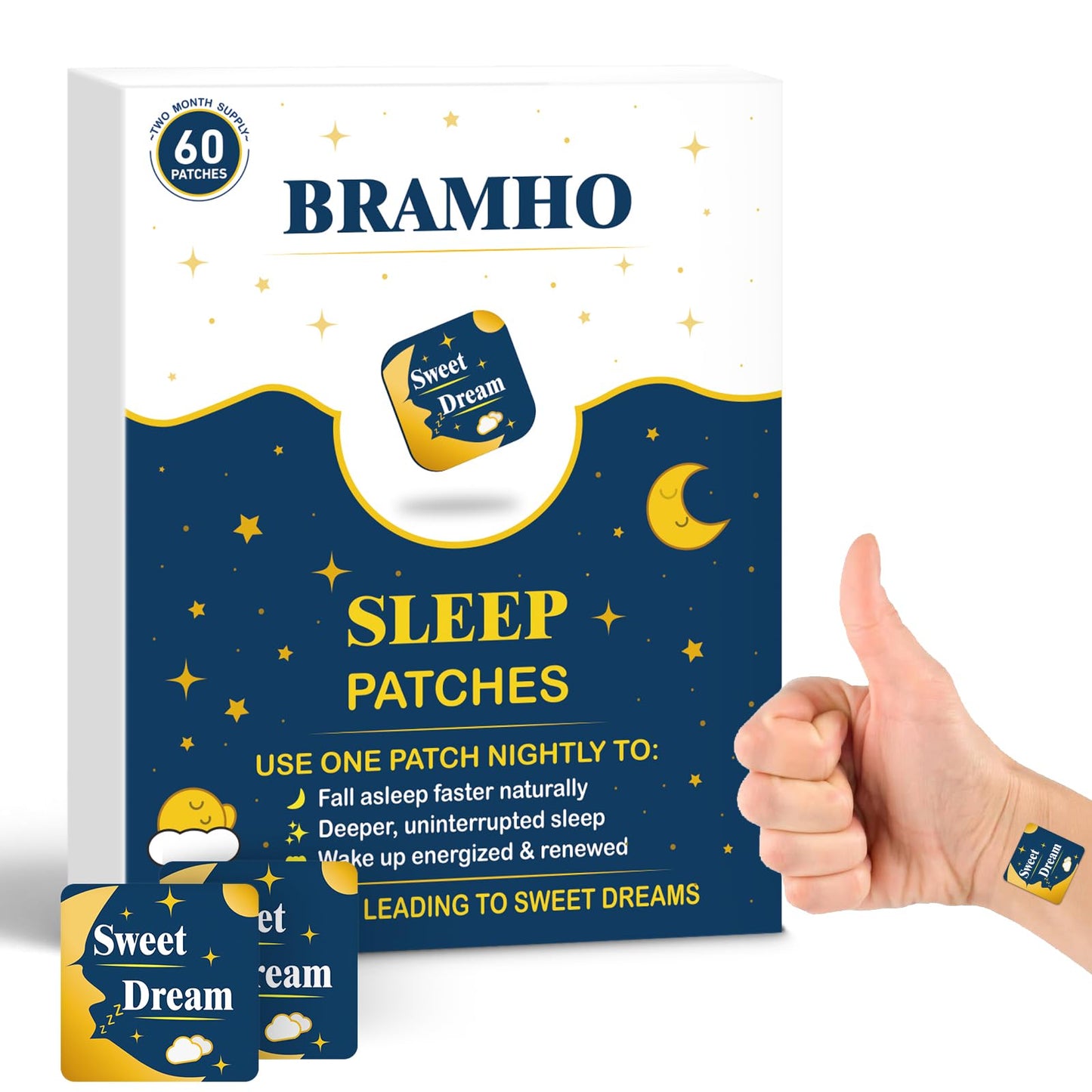BRAMHO Sleep Patches for Adults with Melatonin, Magnesium and Sour Cherry Extract - Plant-Based Sleep Aid Caplets 40 Count
