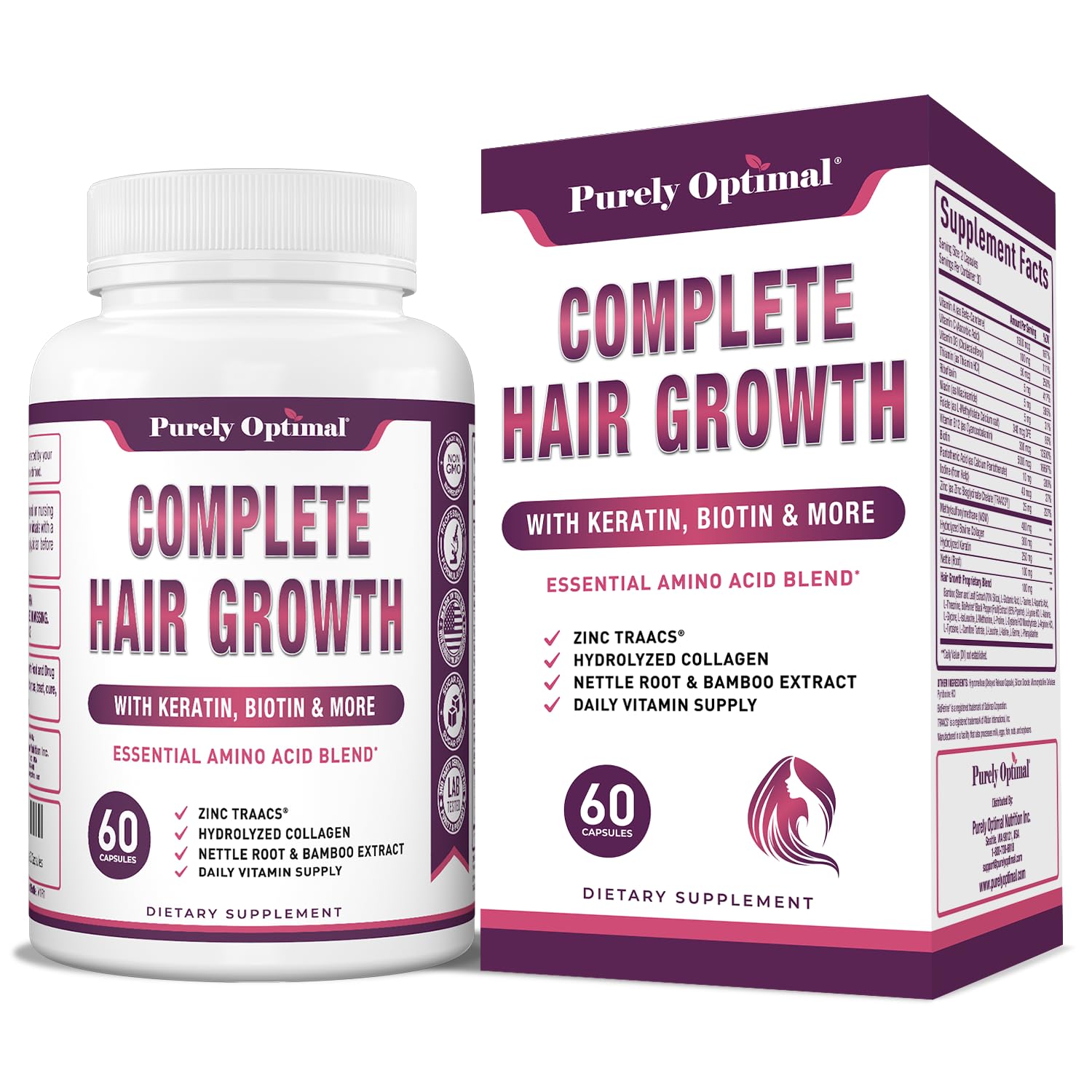 Purely Optimal Hair Growth Vitamins, 60 Capsules