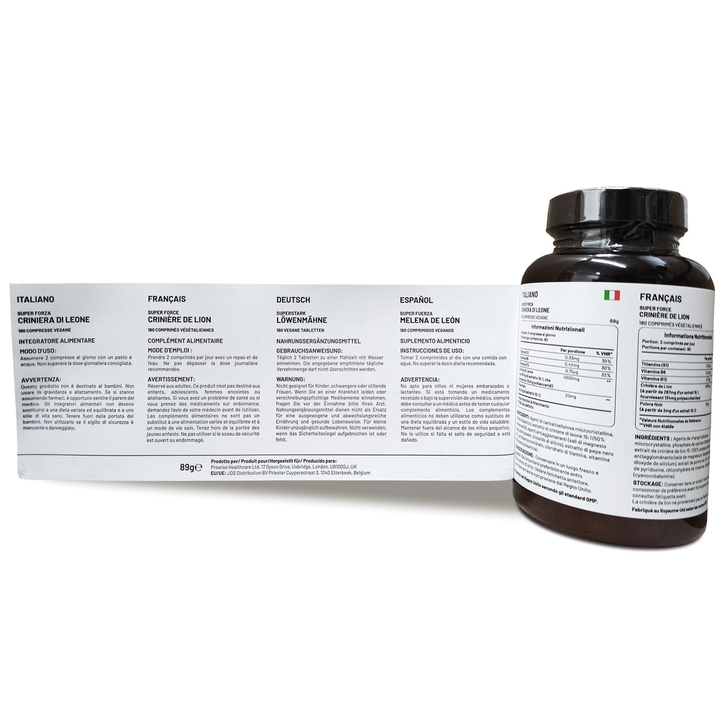 PH PROWISE Healthcare Lions Mane Mushroom Supplement 4000mg with Vitamin B1, B6, B12 & Black Pepper - 180 Super Strength Vegan Tablets with 50% Polysaccharides