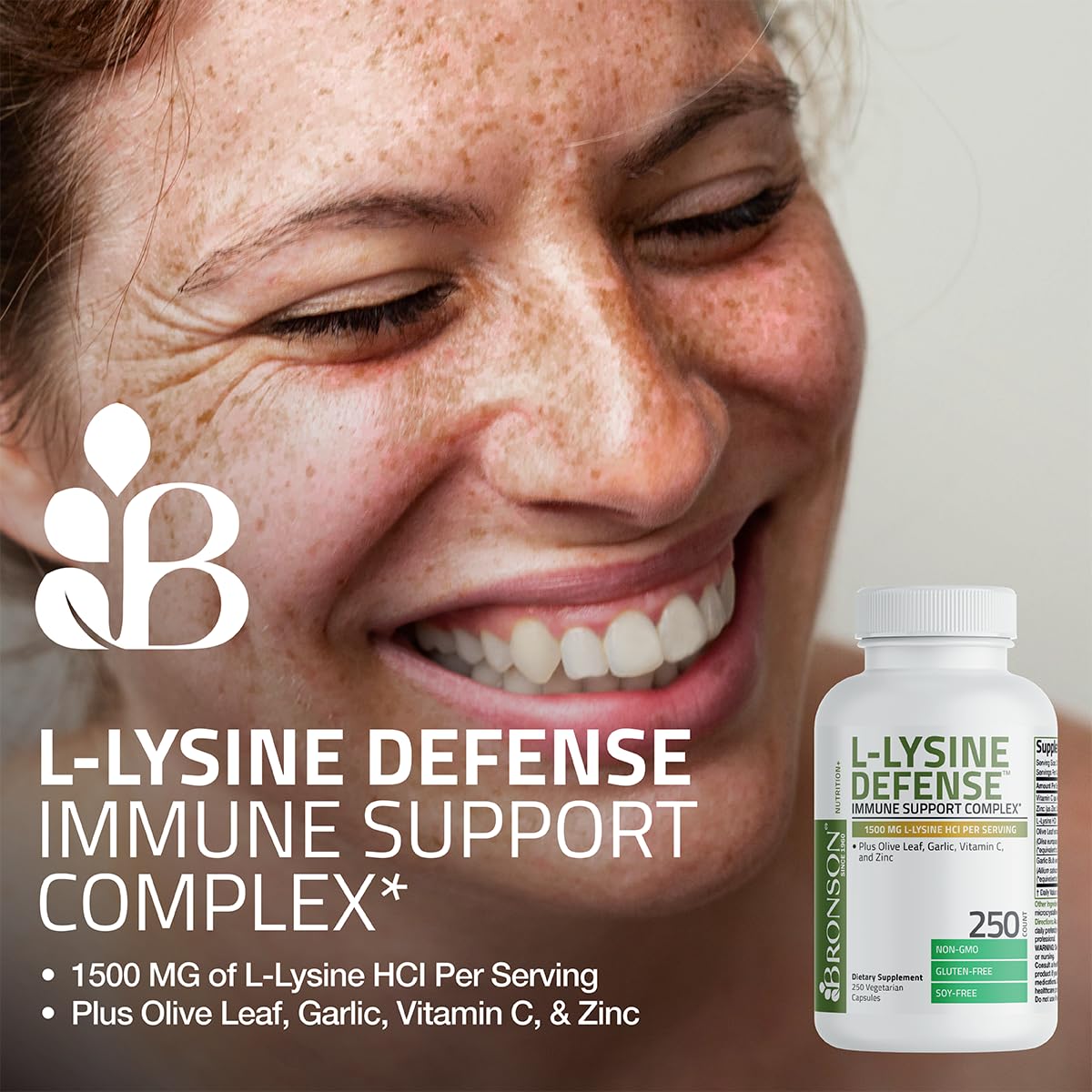Bronson L-Lysine Defense Immune Support Complex 1500 mg Capsules, 90 Count