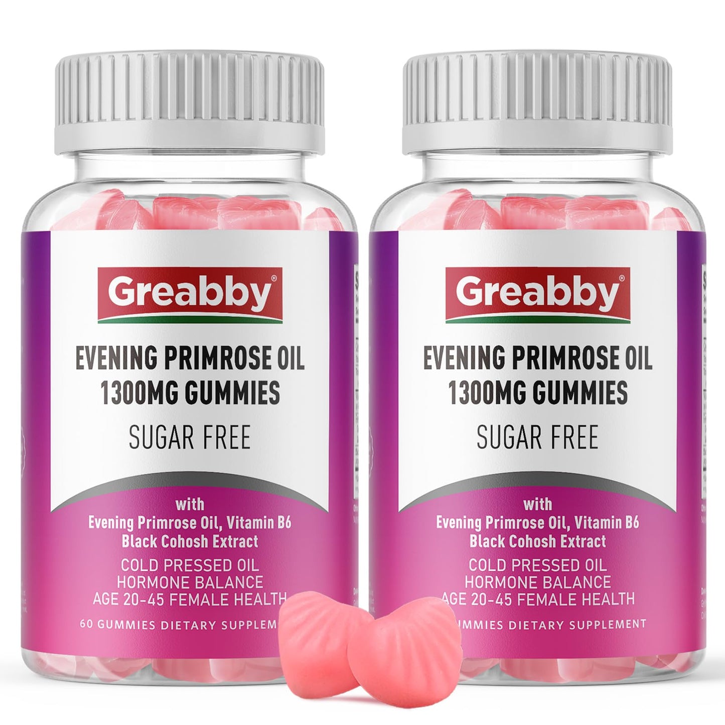 GREABBY Evening Primrose Oil Gummies 1300mg with Black Cohosh & Vitamin B6, 120 Gummies