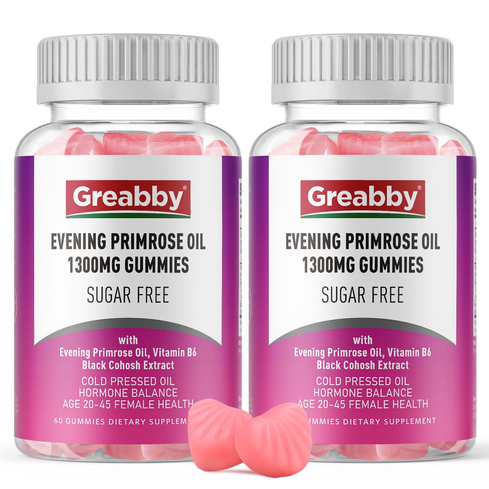 GREABBY Evening Primrose Oil Gummies 1300mg with Black Cohosh & Vitamin B6, 120 Gummies