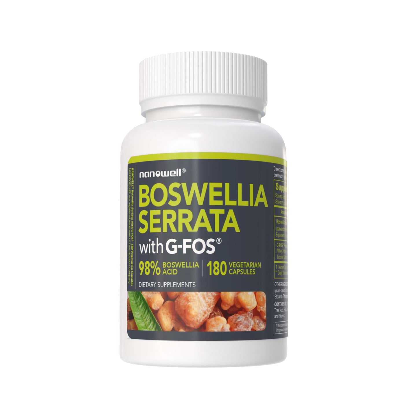 NANOWELL Boswellia Serrata with G-FOS 98% Boswellic Acid, 180 Vegan Capsules