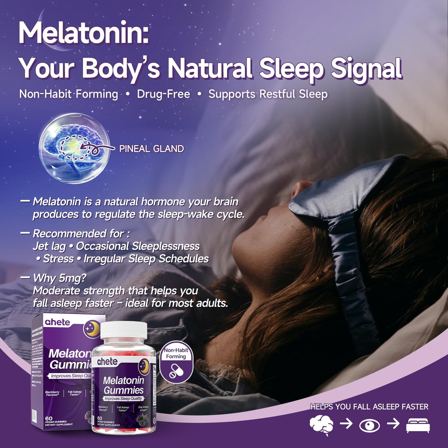 Ahete Melatonin 5mg Gummies, 120 Gummies