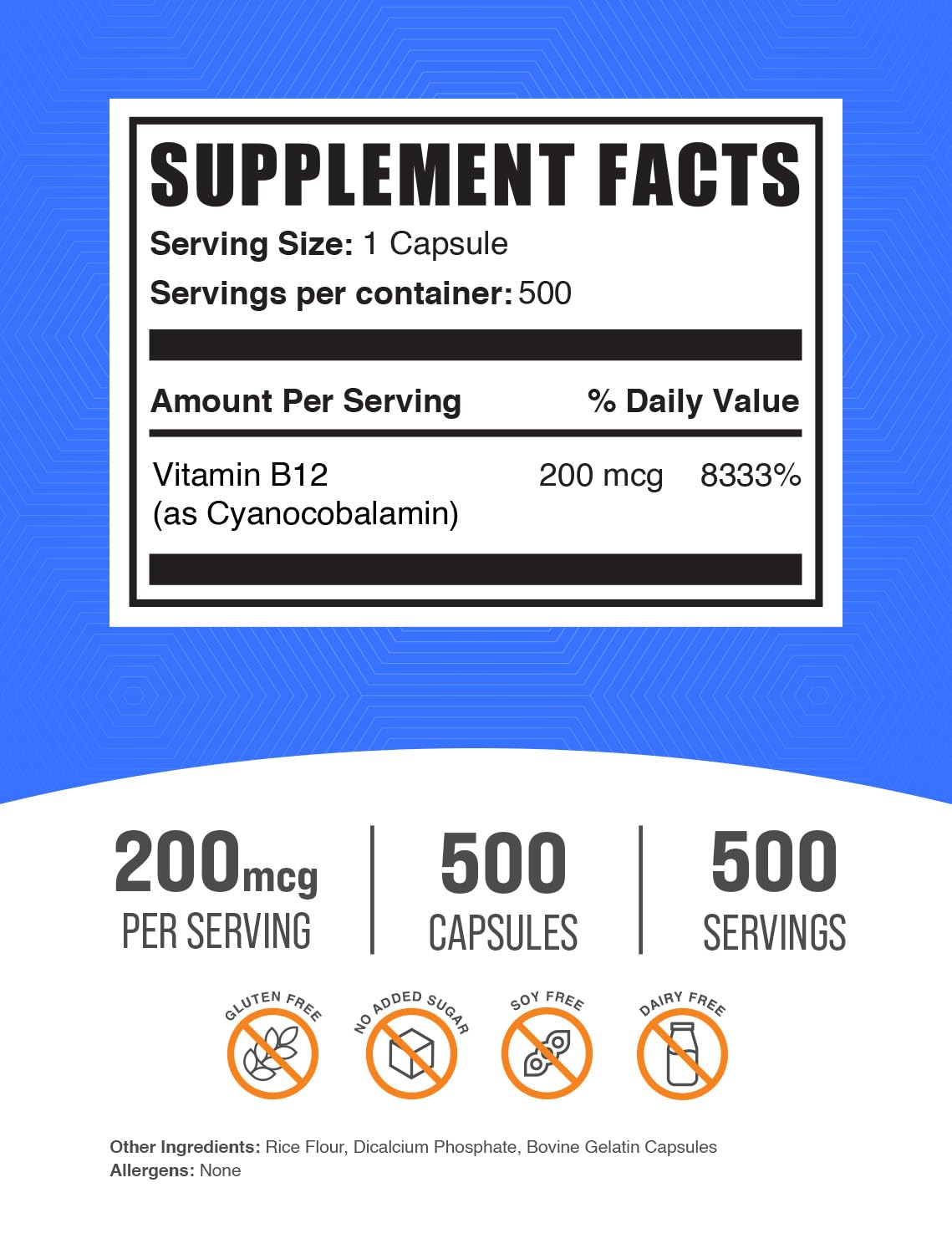 BulkSupplements Vitamin B12 Capsules 500 Count
