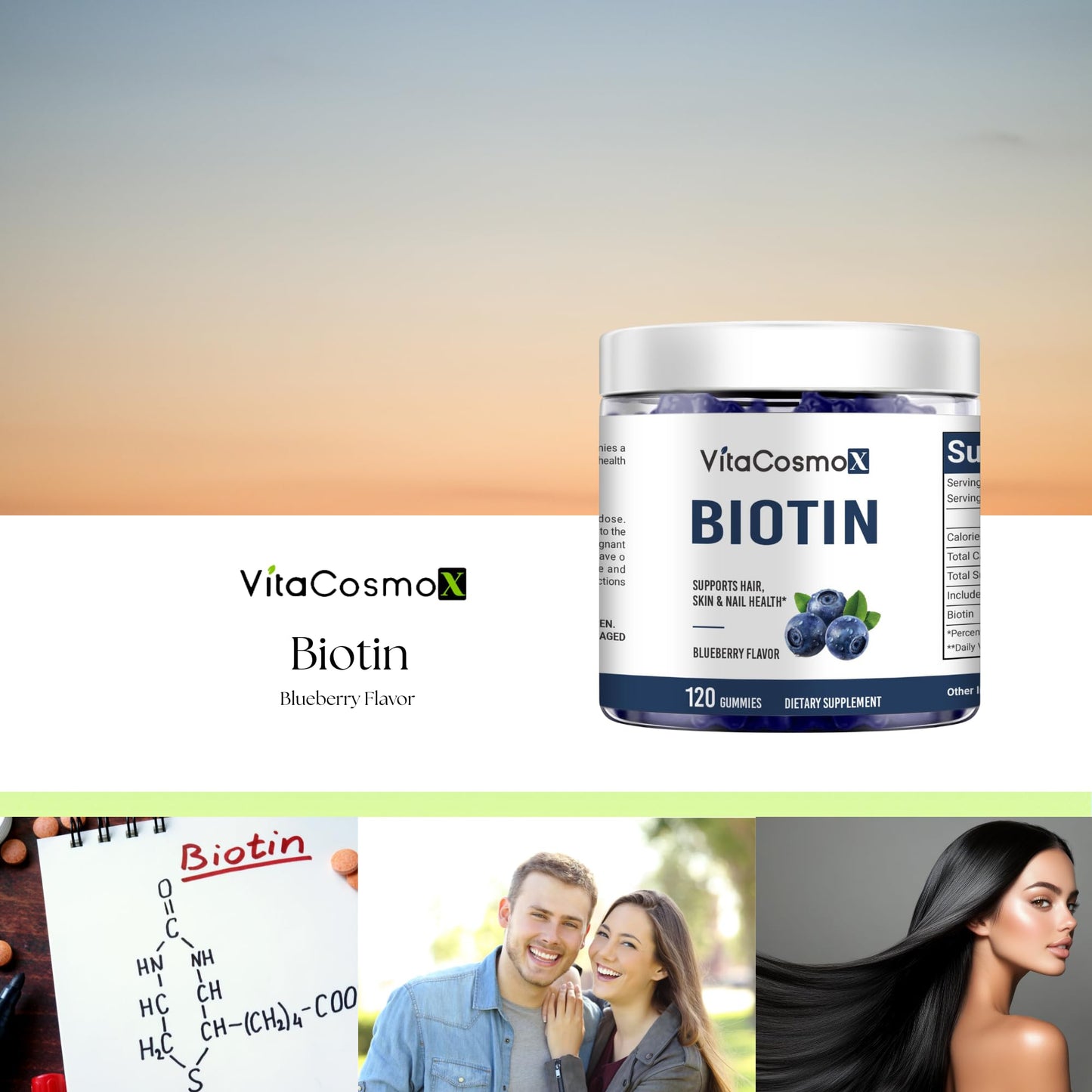 VitaCosmoX Biotin Gummies, 120 Count