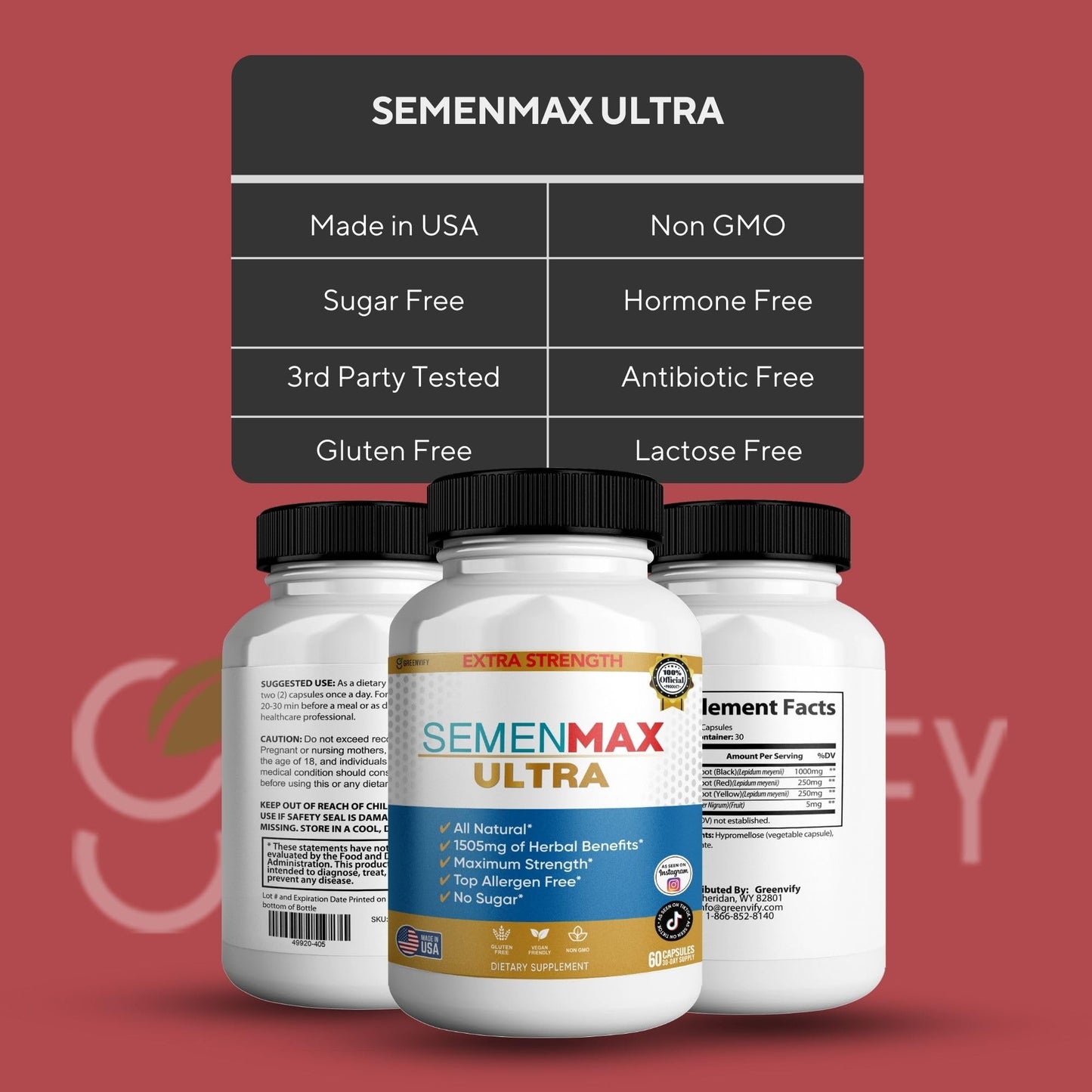 GREENVIFY Semenmax Ultra Organic Maca Root Complex Capsules 60