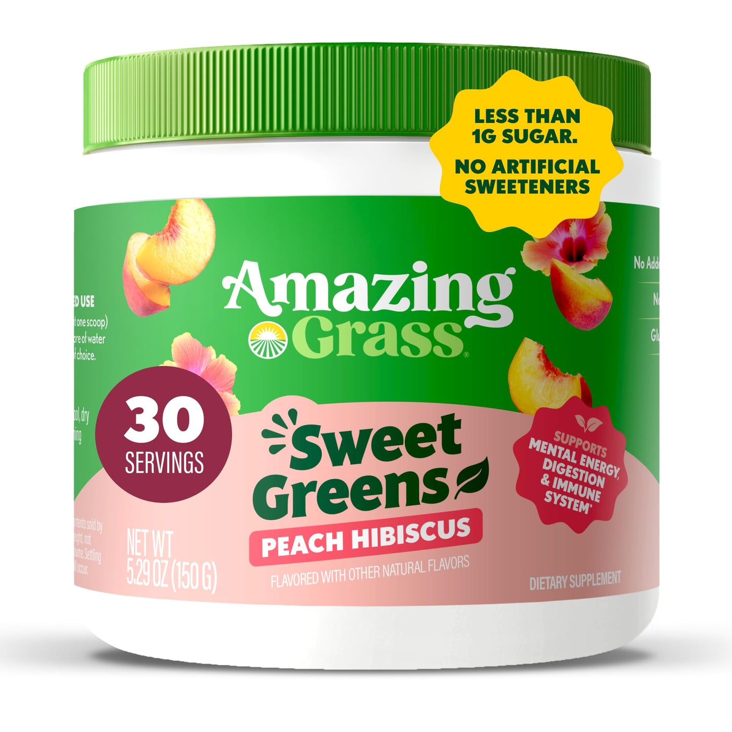 Amazing Grass Sweet Greens and Superfoods Peach Hibiscus Powder 30 Servings
