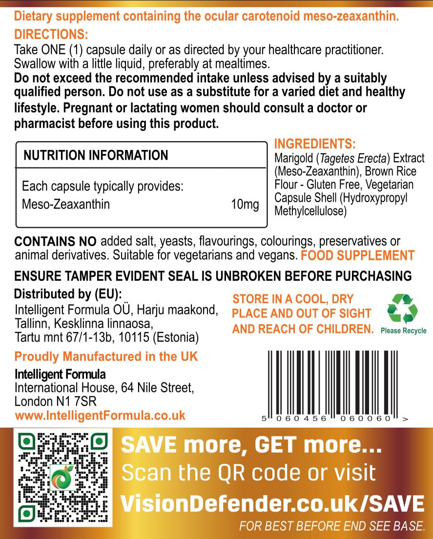 Intelligent Formula Vision Defender Meso Zeaxanthin Eye Supplement Capsule 90 Capsules