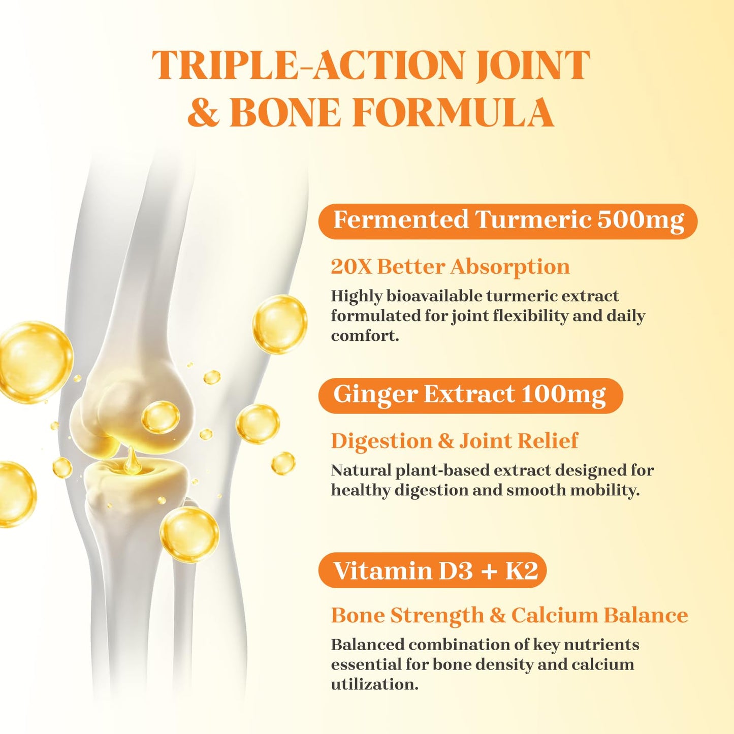 Kraftvoll Turmeric and Ginger Gummies with Black Pepper, Fermented Turmeric for Joint Comfort & Mobility, Sugar-Free with Vitamin D3 + K2, Natural Peach Flavor, 150 Gummies