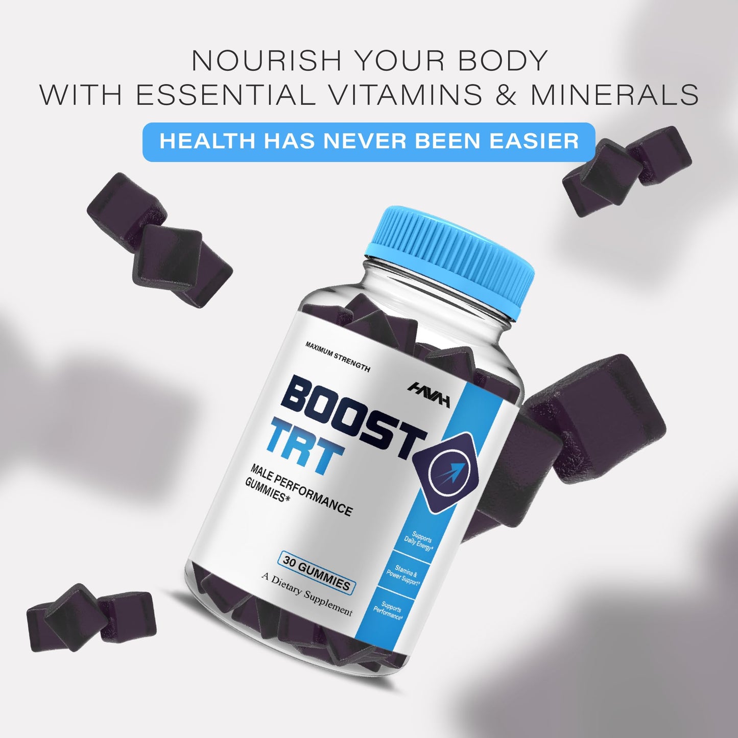 Havah Boost TRT Maximum Strength Performance Gummies, Shilajit Multivitamin Supplement, 30 Count