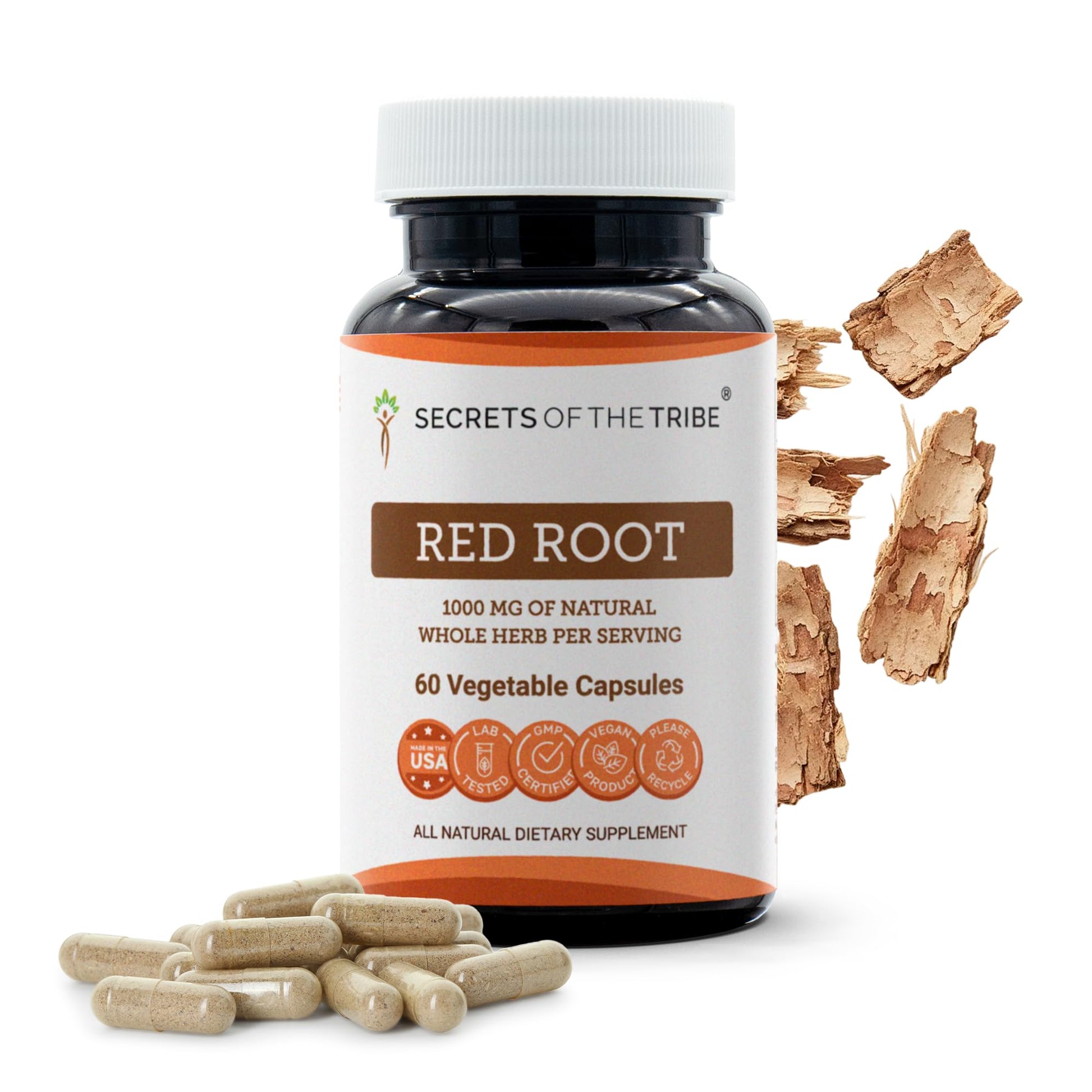 Secrets of the Tribe Red Root 1000 mg Wildcrafted Red Root (Ceanothus Americanus) Dried Bark, 60 Capsules