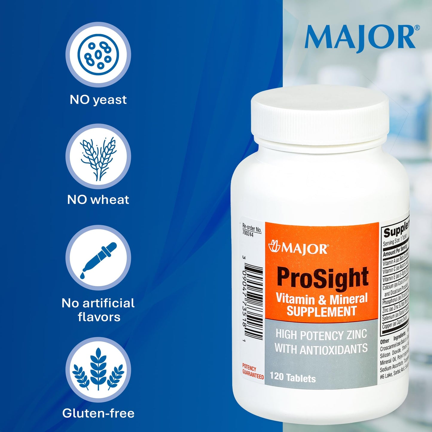 MAJOR ProSight Vitamin and Mineral Supplement Daily Multivitamin for Women and Men with High Potency Zinc and Antioxidants, 120 Tablets