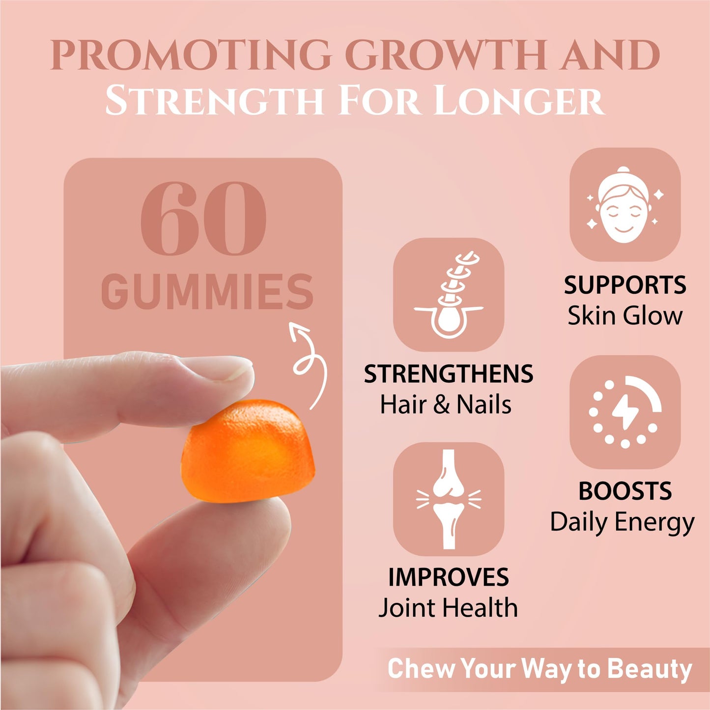 Epigenetic Wellness High Potency Multi Collagen Gummies with Types I, II, III, V and X, Vitamin C, E, Biotin and Zinc for Skin Elasticity, Joint Support, Hair and Nail Health — 60 Gummies