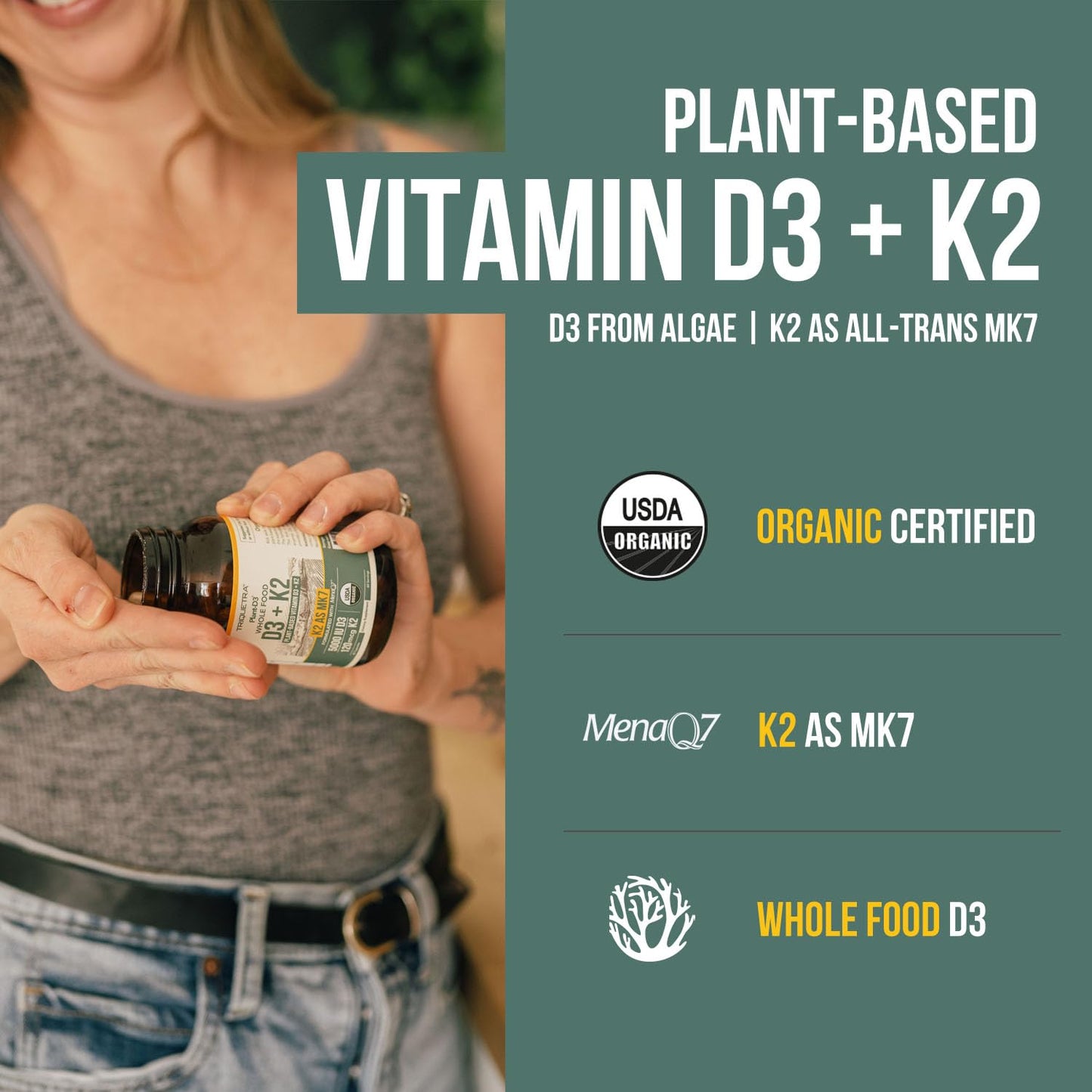 Triquetra Health Organic Plant D3 + K2 Capsules, 60 Count