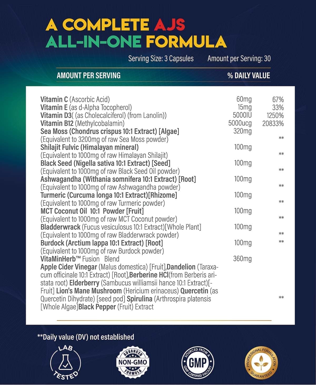 AJS Nutrition Sea Moss Capsules 90 Count