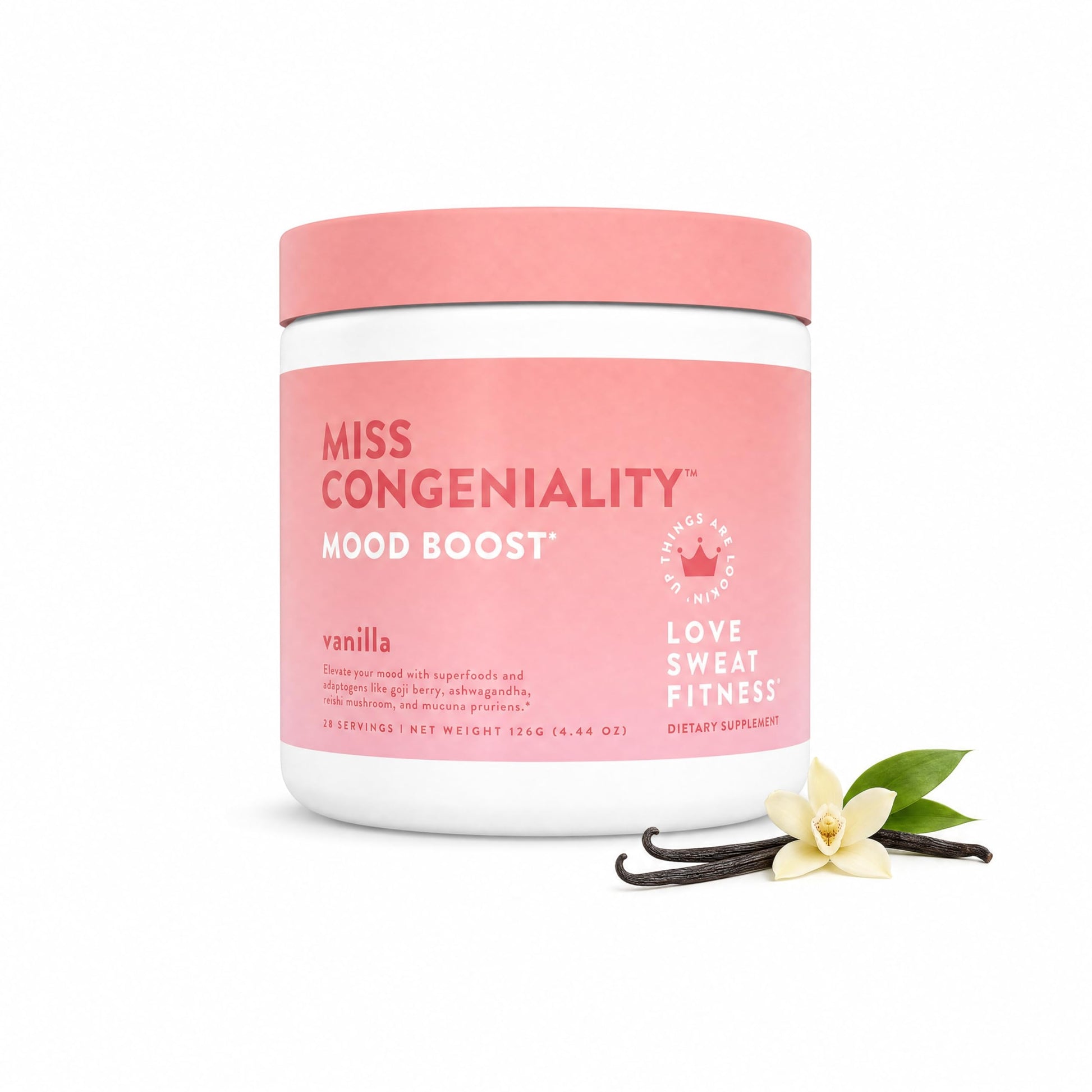 Love Sweat Fitness Miss Congeniality Mood & Stress Supplement for Women, Ashwagandha, B Vitamins & Magnesium Powder, Vanilla, 28 Servings, 4.44 oz