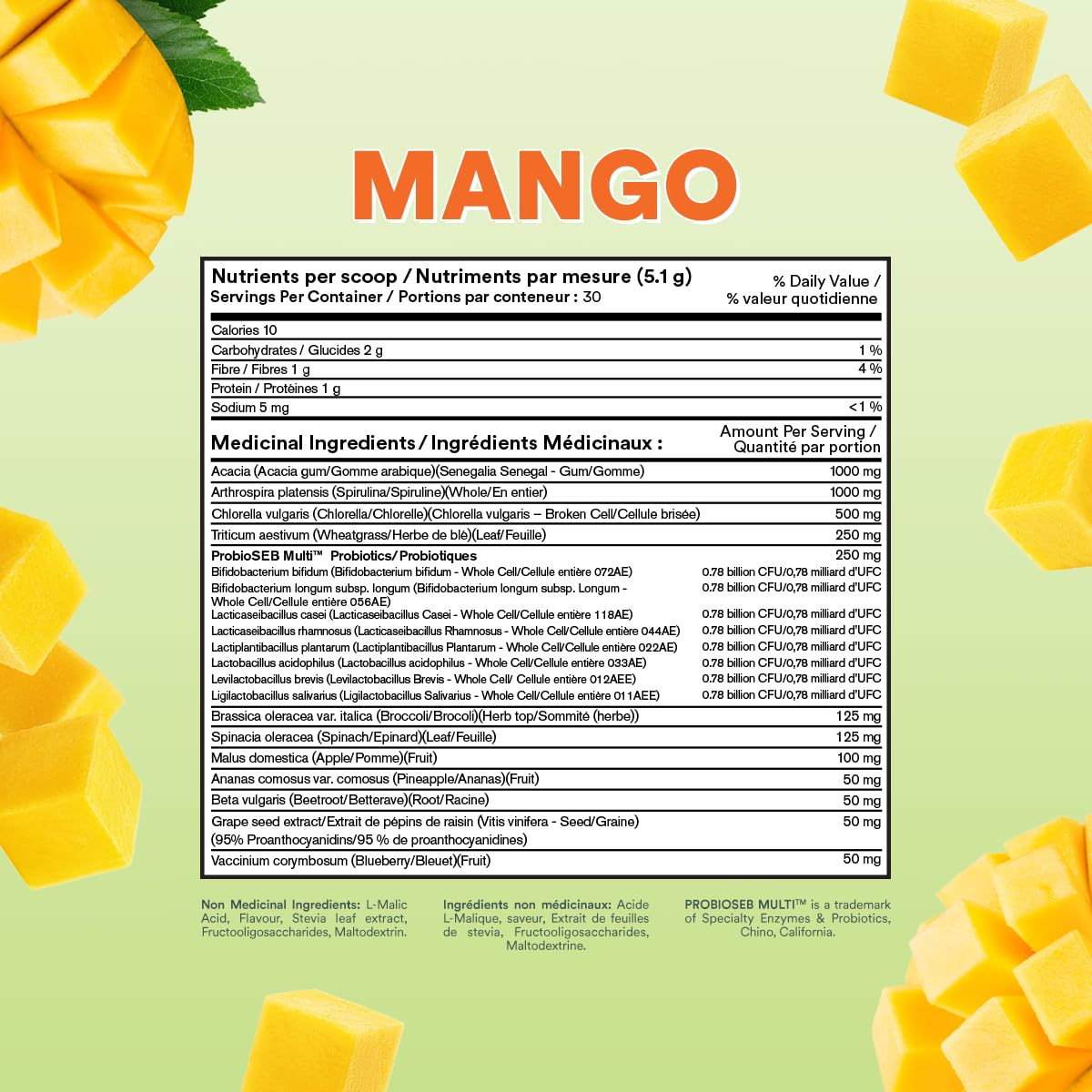 Cira Daily Greens Organic Spirulina Powder Mango 5.39 oz