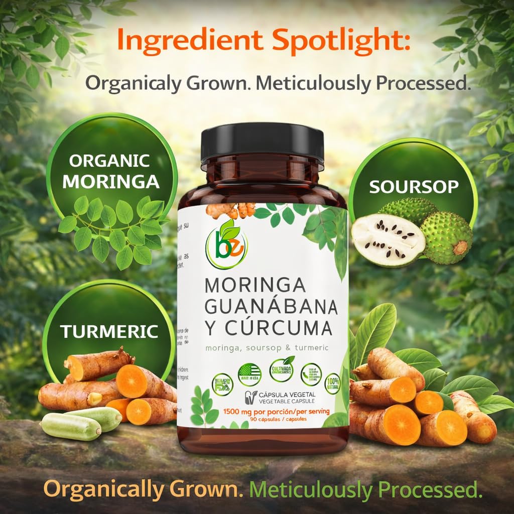 B-Experts Moringa, Guanabana & Curcuma (Moringa, Soursop, & Turmeric) 1500 mg per Serving Capsules, 90 Count