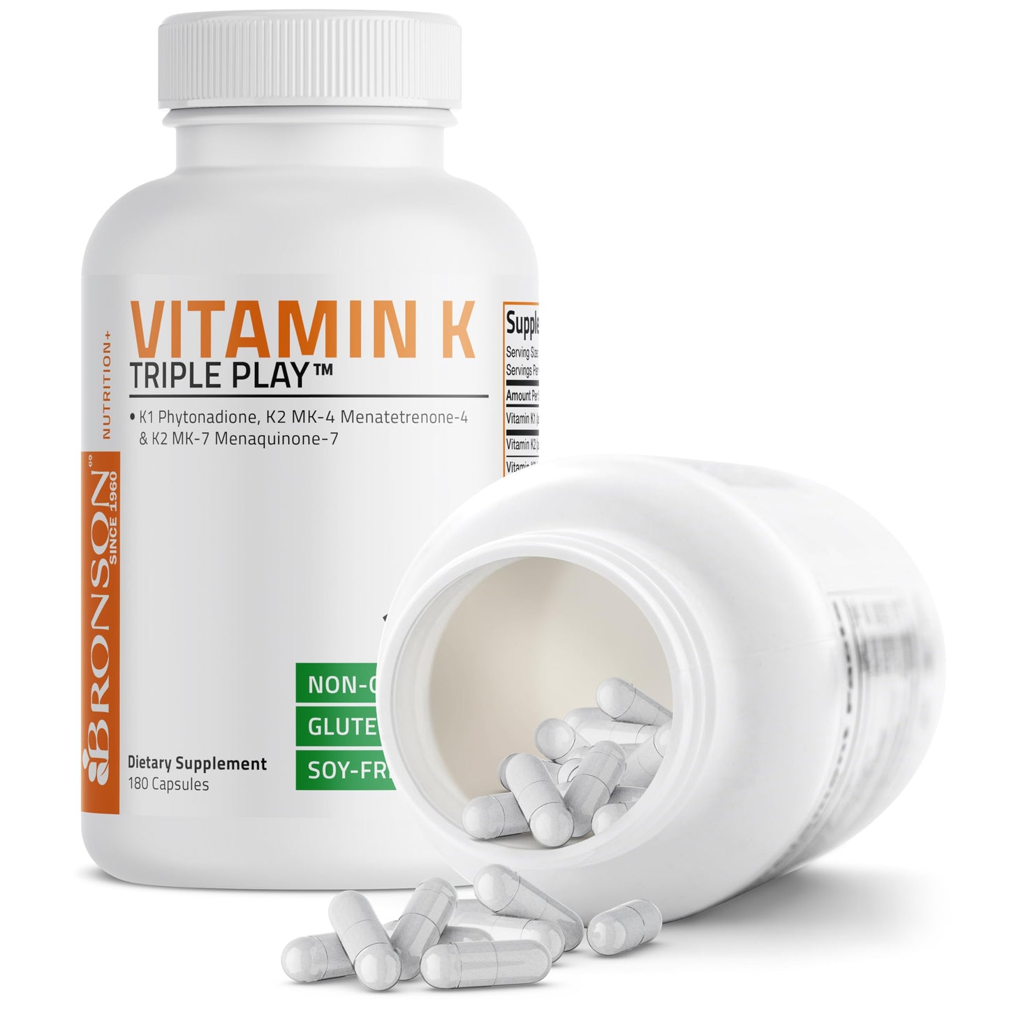 Bronson Vitamin K Triple Play (Vitamin K2 MK7 / Vitamin K2 MK4 / Vitamin K1) Full Spectrum Complex Vitamin K Supplement, 180 Capsules