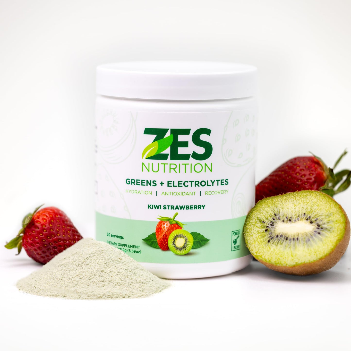 ZES Nutrition Greens + Electrolytes Powder, Kiwi Strawberry Flavor, 6.59 Ounce