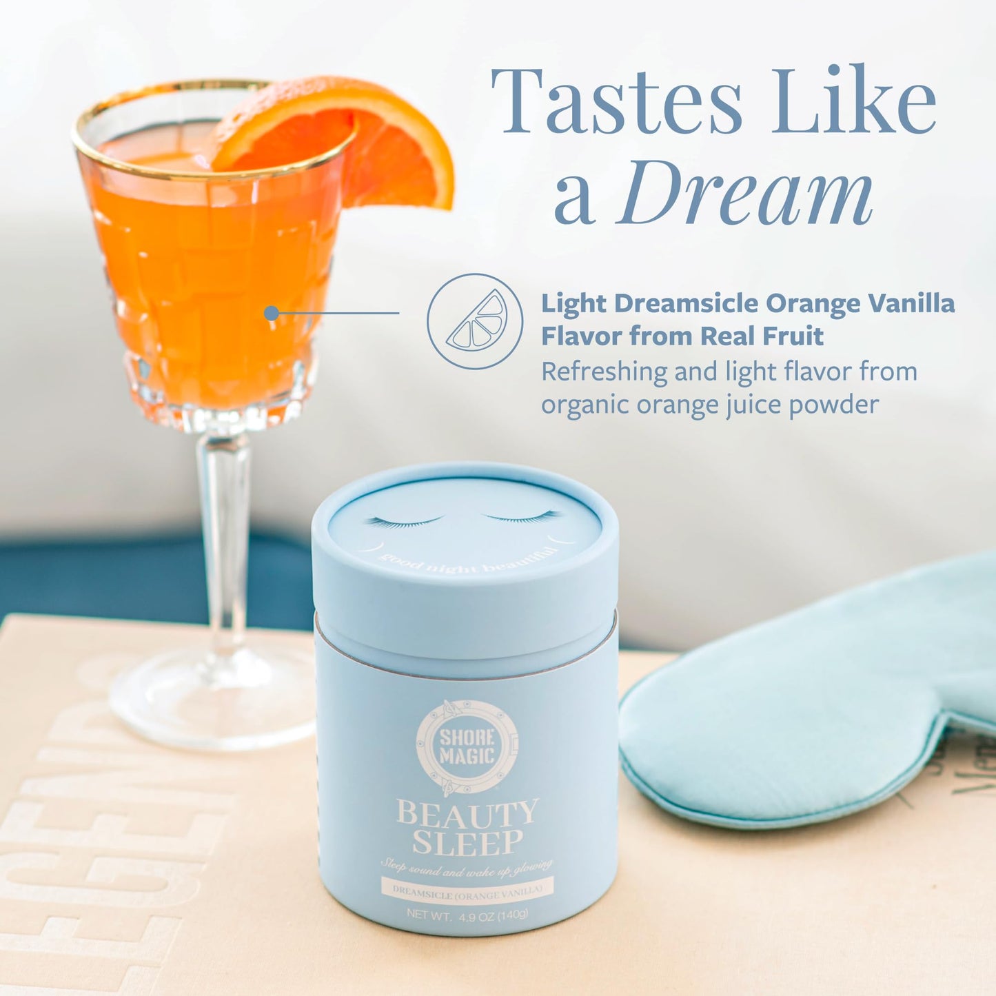 Shore Magic Beauty Sleep Marine Collagen Powder, 4.9 oz, with Magnesium Citrate & L-Theanine, Melatonin Free, Orange Vanilla