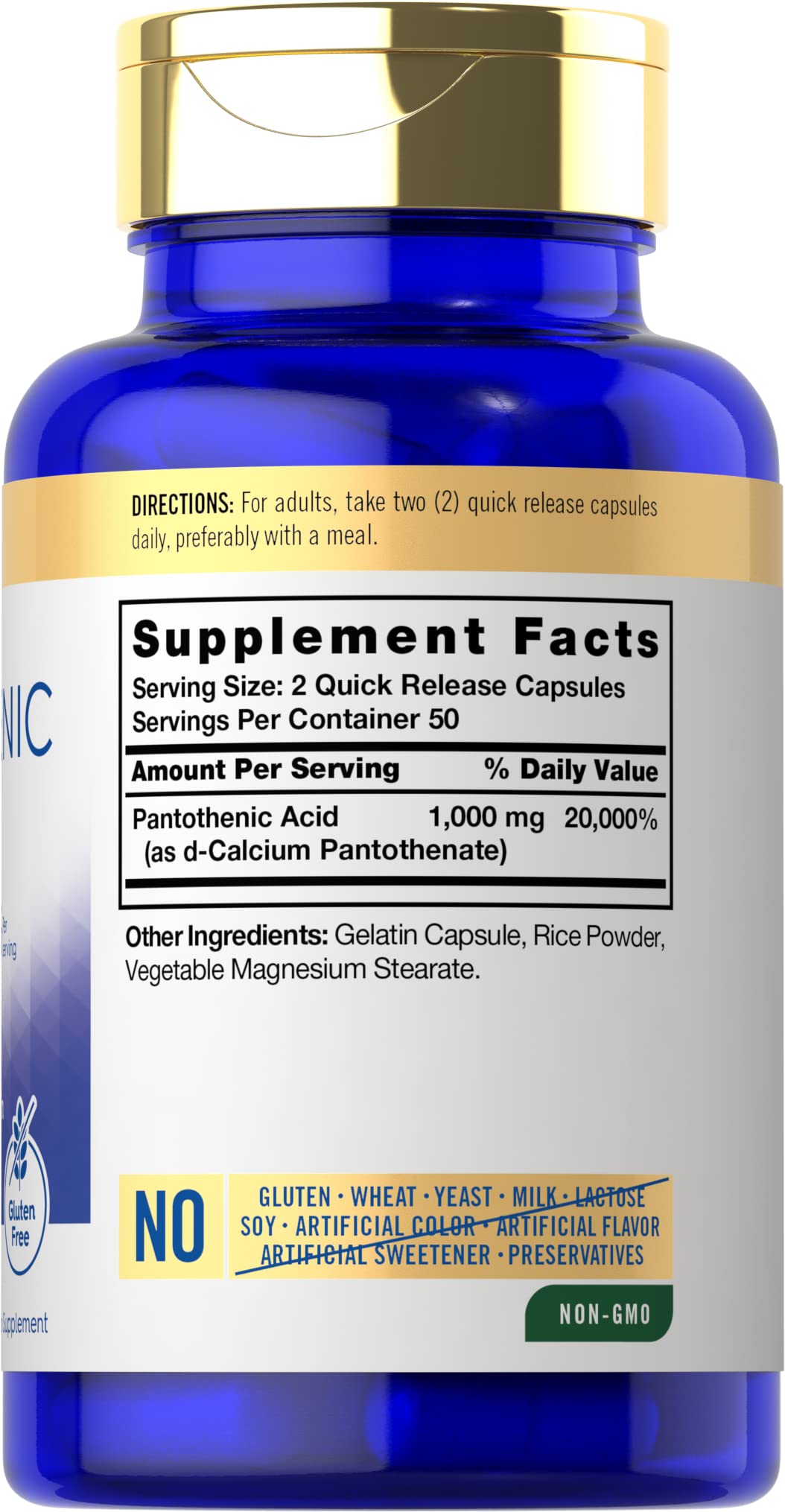 Carlyle Pantothenic Acid Vitamin B5 1000mg Capsule, 100 Capsules