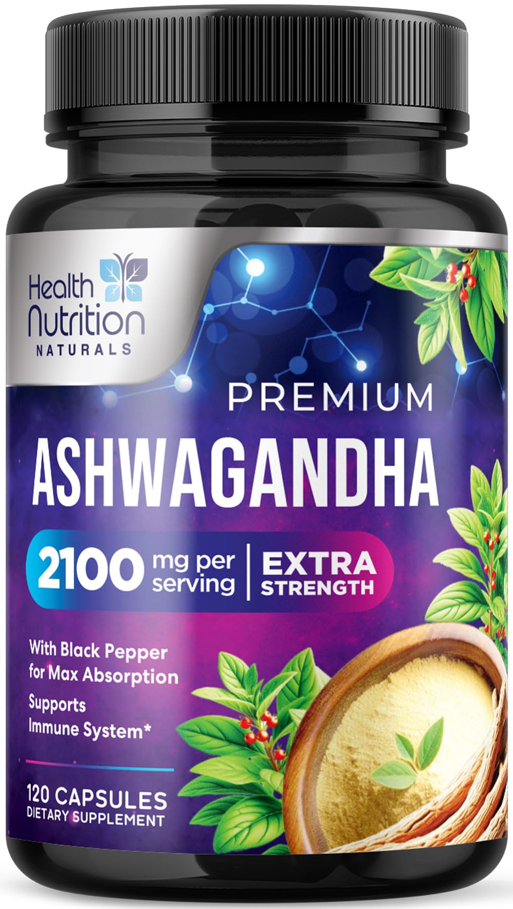 Health Nutrition Naturals Ashwagandha Supplements 120 Capsules